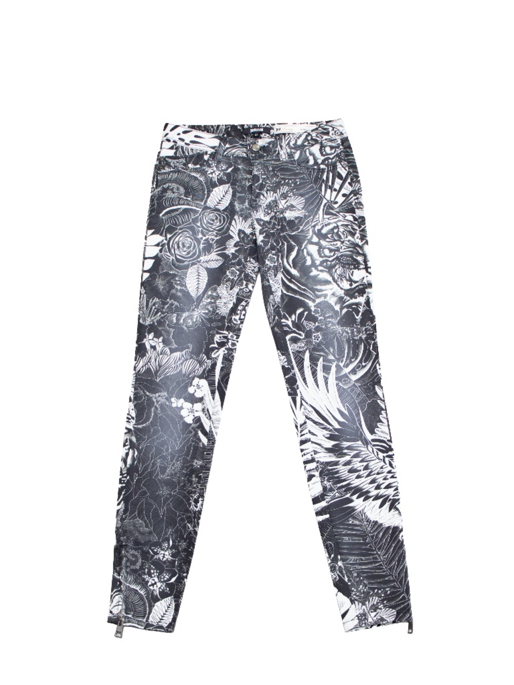 Just Cavalli Luxury Skinny Leg Tiger Print Jeans Black White Size 27 US 4 - Picture 2 of 13